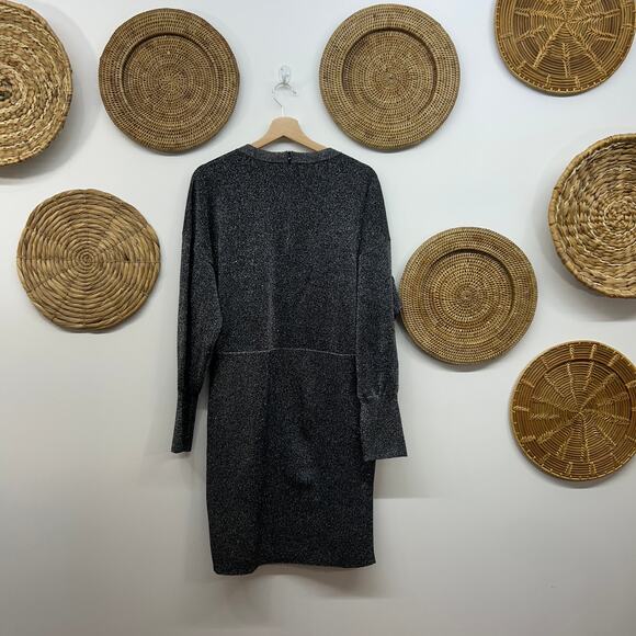 NEW $175 Michael Kors Black Silver Sparkle Long Sleeve Knit Mini Dress XL - Picture 2 of 7